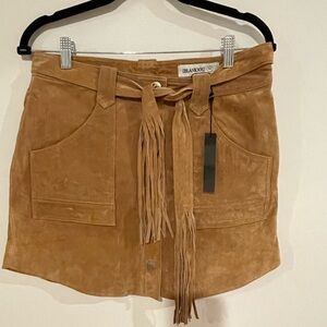 NWT Blank NYC Women’s Beige Suede Leather Mini Skirt Tasseled Belt Size 28
